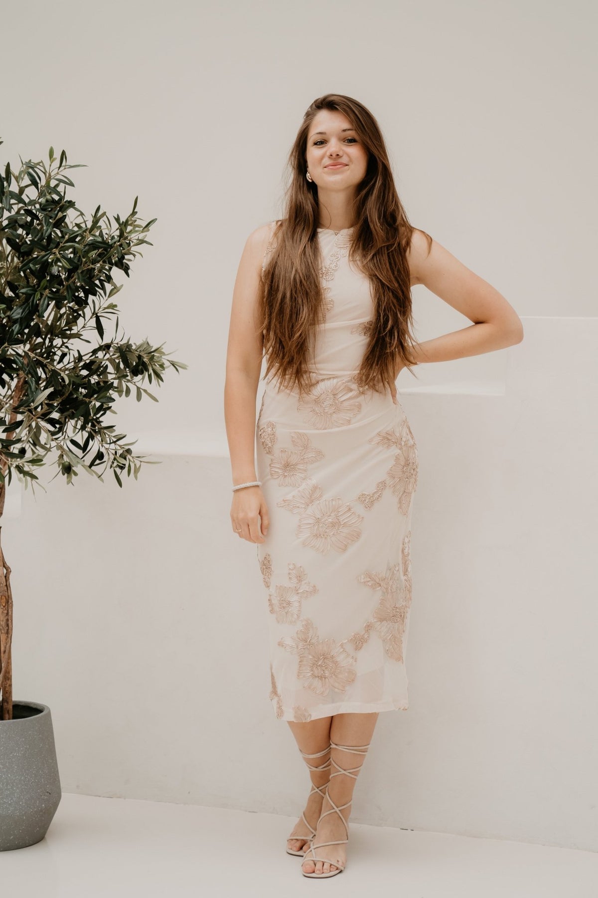 Vanina mesh dress flower beige - Bij Keesje - Bij Keesje - Jurk
