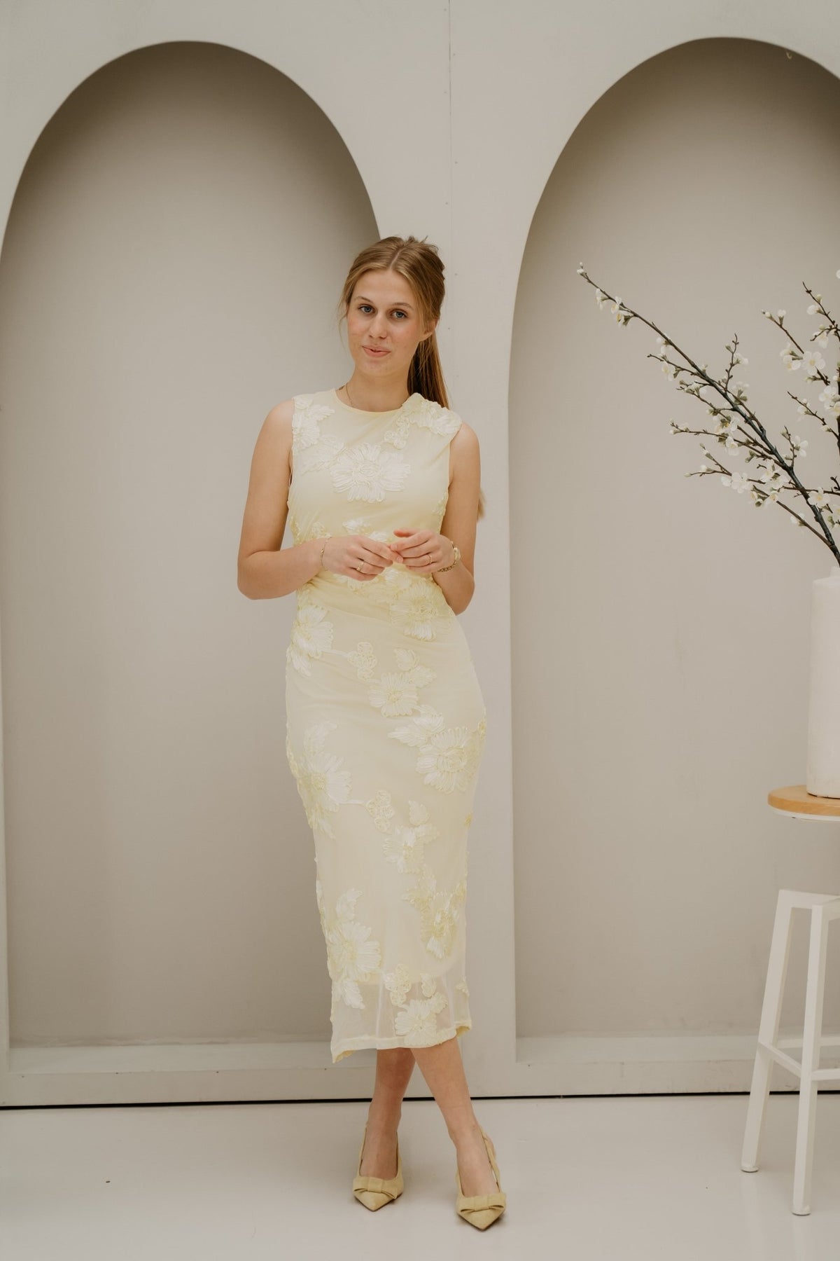Vanina mesh dress flower yellow - Bij Keesje - Bij Keesje - Jurk