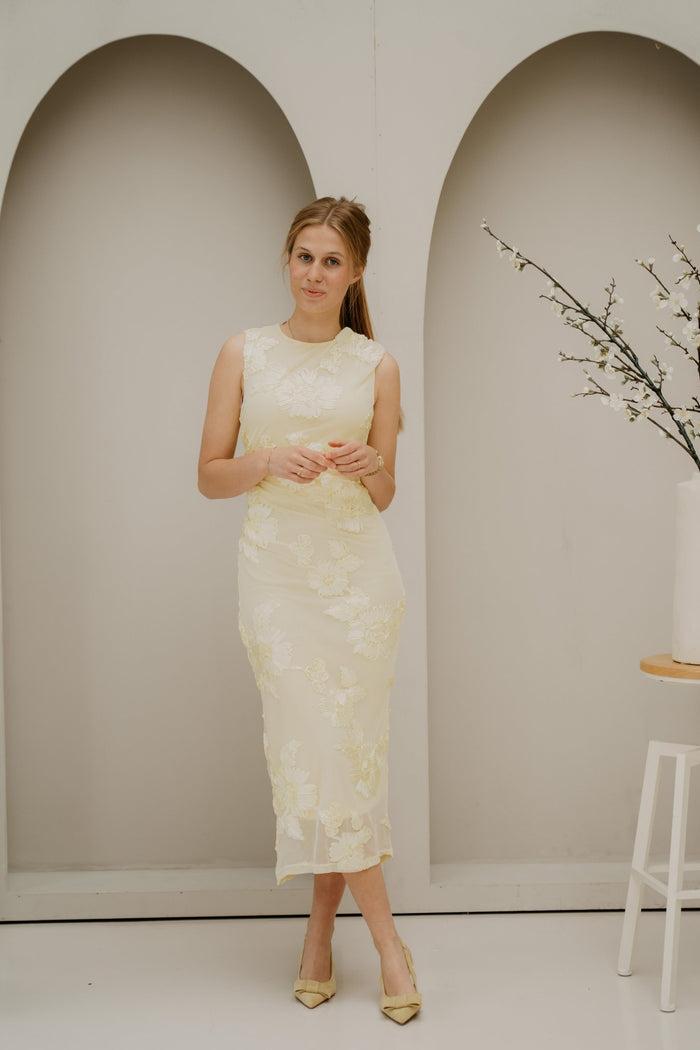 Vanina mesh dress flower yellow - Bij Keesje - Bij Keesje - Jurk