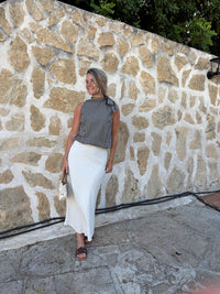 Veda wide stripe top dark brown - Bij Keesje - Neo Noir - Top