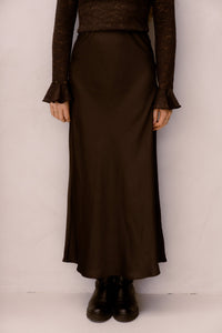 Vicky heavy sateen skirt dark brown - Bij Keesje - Neo Noir
