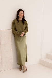 Vicky heavy sateen skirt sage green - Bij Keesje - Neo Noir