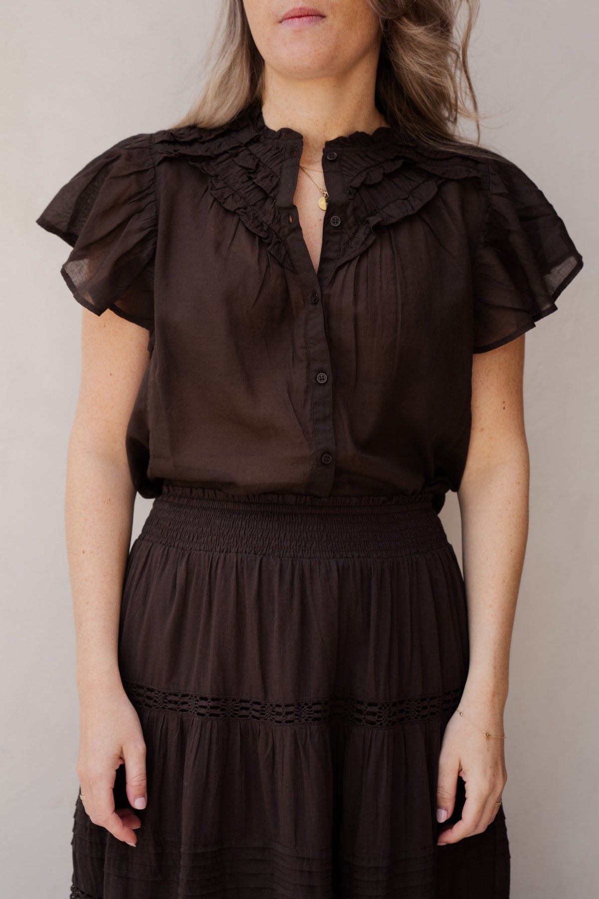 Vinsa S Voile Top Dark Brown - Bij Keesje - Neo Noir - Top