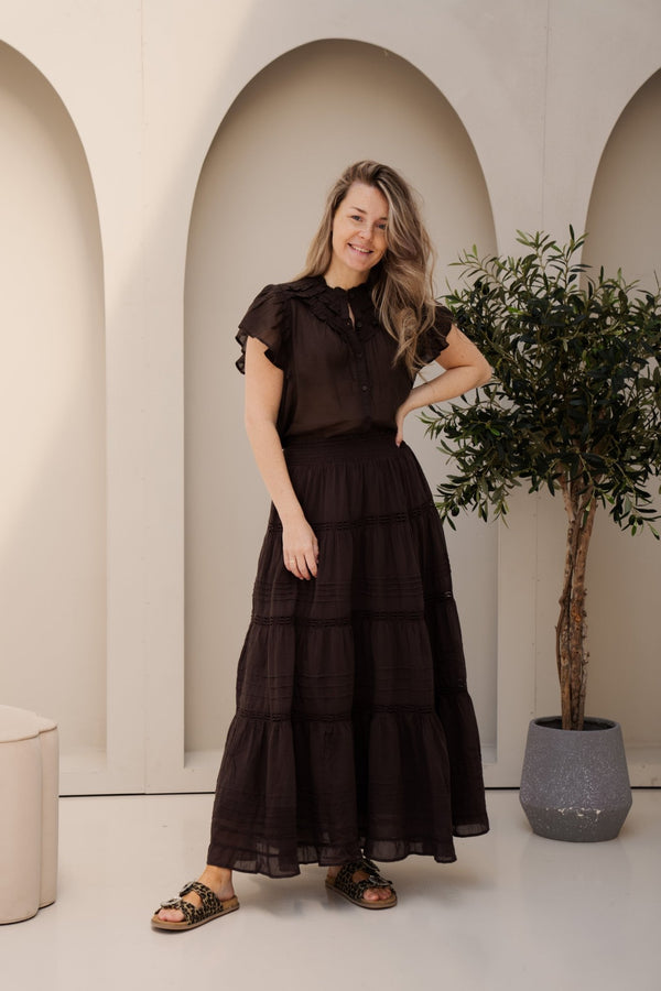 Vinsa S Voile Top Dark Brown - Bij Keesje - Neo Noir - Top