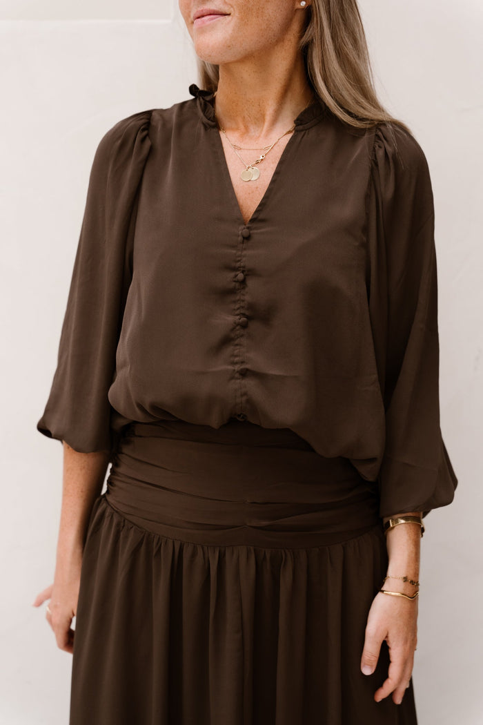 Vivette Woven Blouse Dark Brown - Bij Keesje - Neo Noir - Blouse
