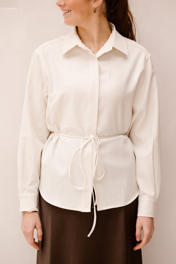 Waldis solid shirt ceme - Bij Keesje - Neo Noir - blouse