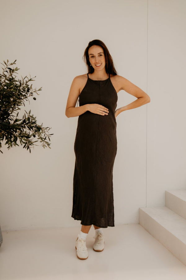 Wendela linen dress darkbrown - Bij Keesje - Bij Keesje - Jurk