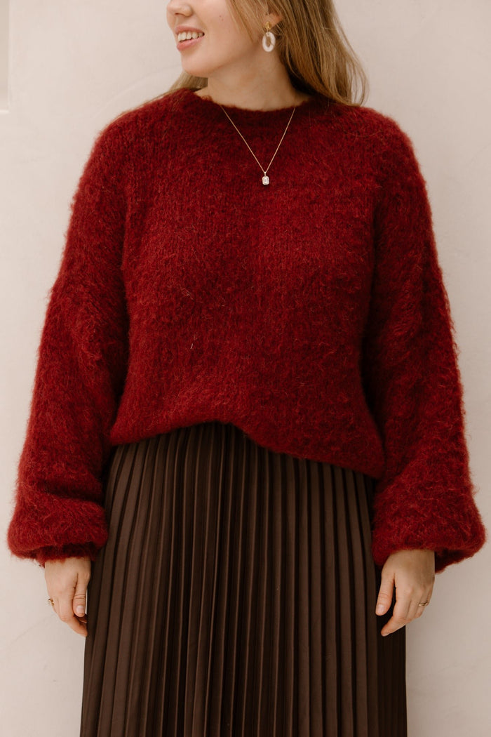 Wendy sweater fluffy bordeaux - Bij Keesje - Bij Keesje