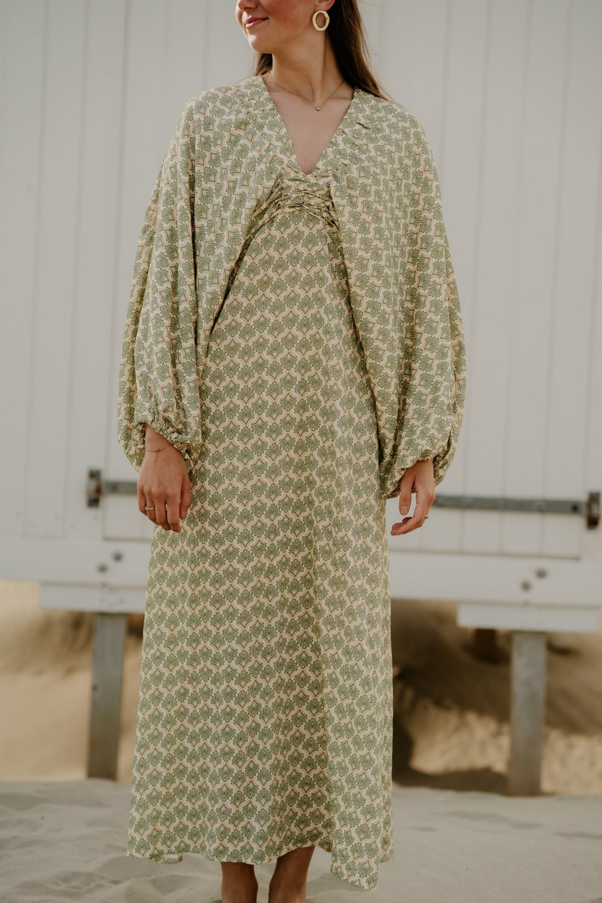 Whitney maxi Dress Green Beige - Bij Keesje - Bij Keesje - Jurk