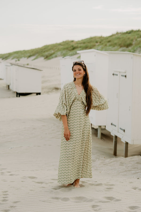 Whitney maxi Dress Green Beige - Bij Keesje - Bij Keesje - Jurk