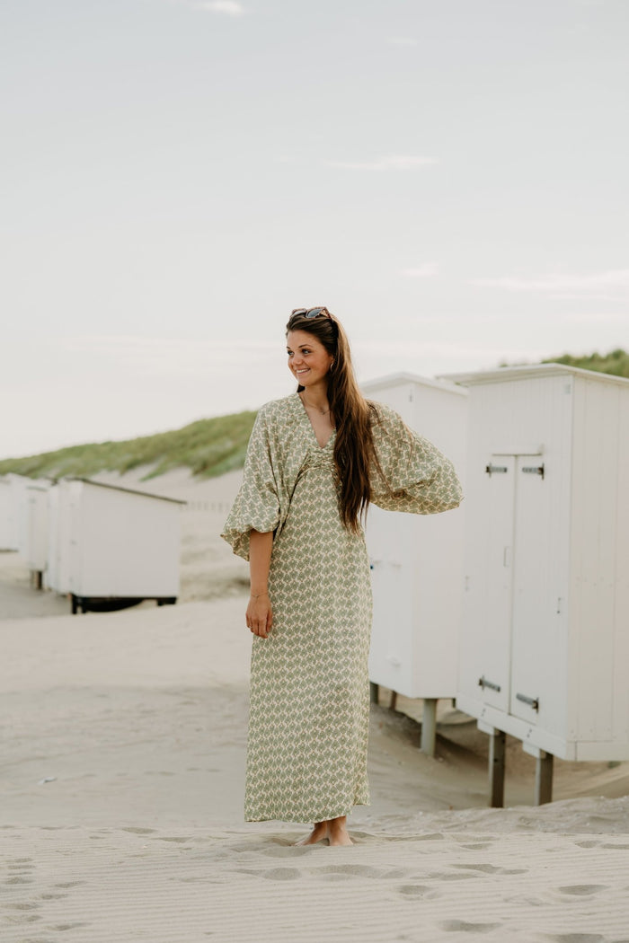 Whitney maxi Dress Green Beige - Bij Keesje - Bij Keesje - Jurk