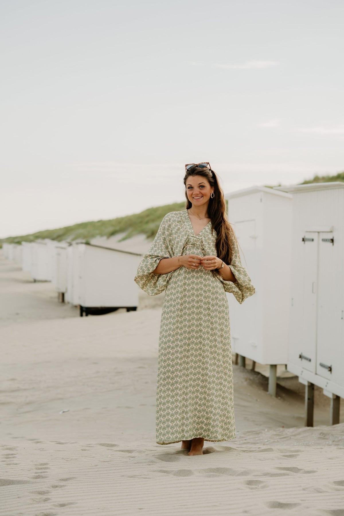 Whitney maxi Dress Green Beige - Bij Keesje - Bij Keesje - Jurk