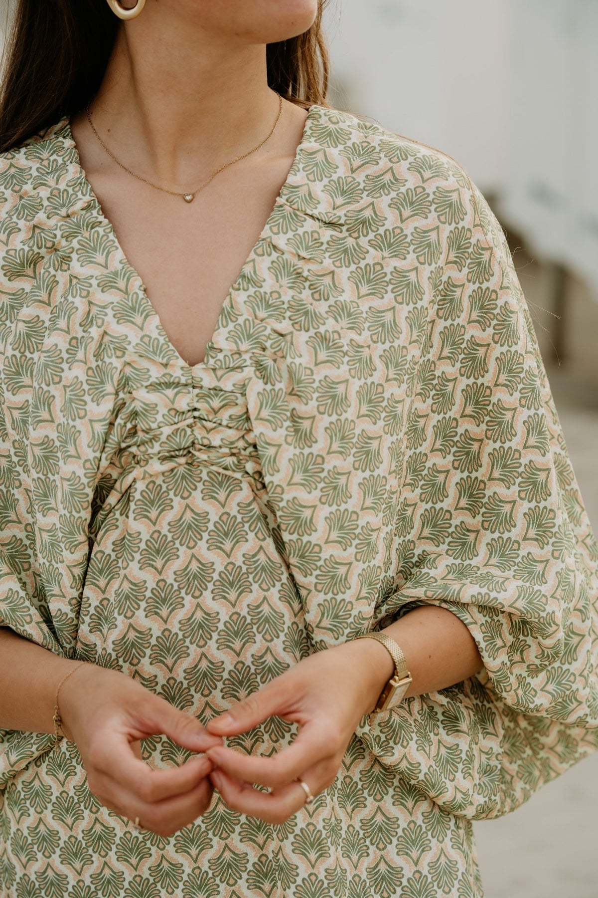 Whitney maxi Dress Green Beige - Bij Keesje - Bij Keesje - Jurk