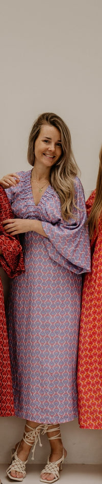 Whitney Midi Dress Blue Pink - Bij Keesje - Bij Keesje - Jurk