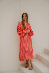 Whitney Midi Dress Orange Pink - Bij Keesje - Bij Keesje - Jurk