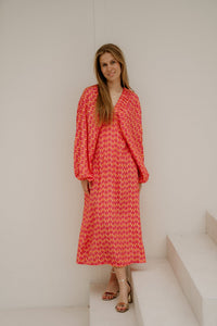 Whitney Midi Dress Orange Pink - Bij Keesje - Bij Keesje - Jurk