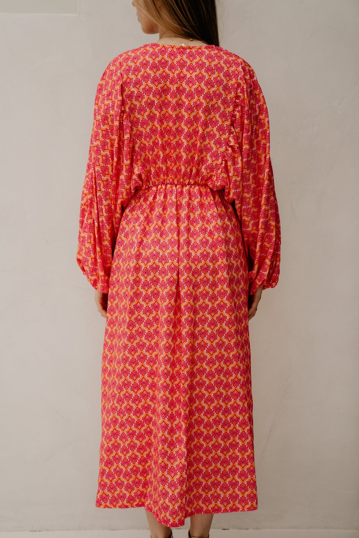 Whitney Midi Dress Orange Pink - Bij Keesje - Bij Keesje - Jurk