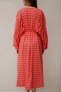 Whitney Midi Dress Orange Pink - Bij Keesje - Bij Keesje - Jurk