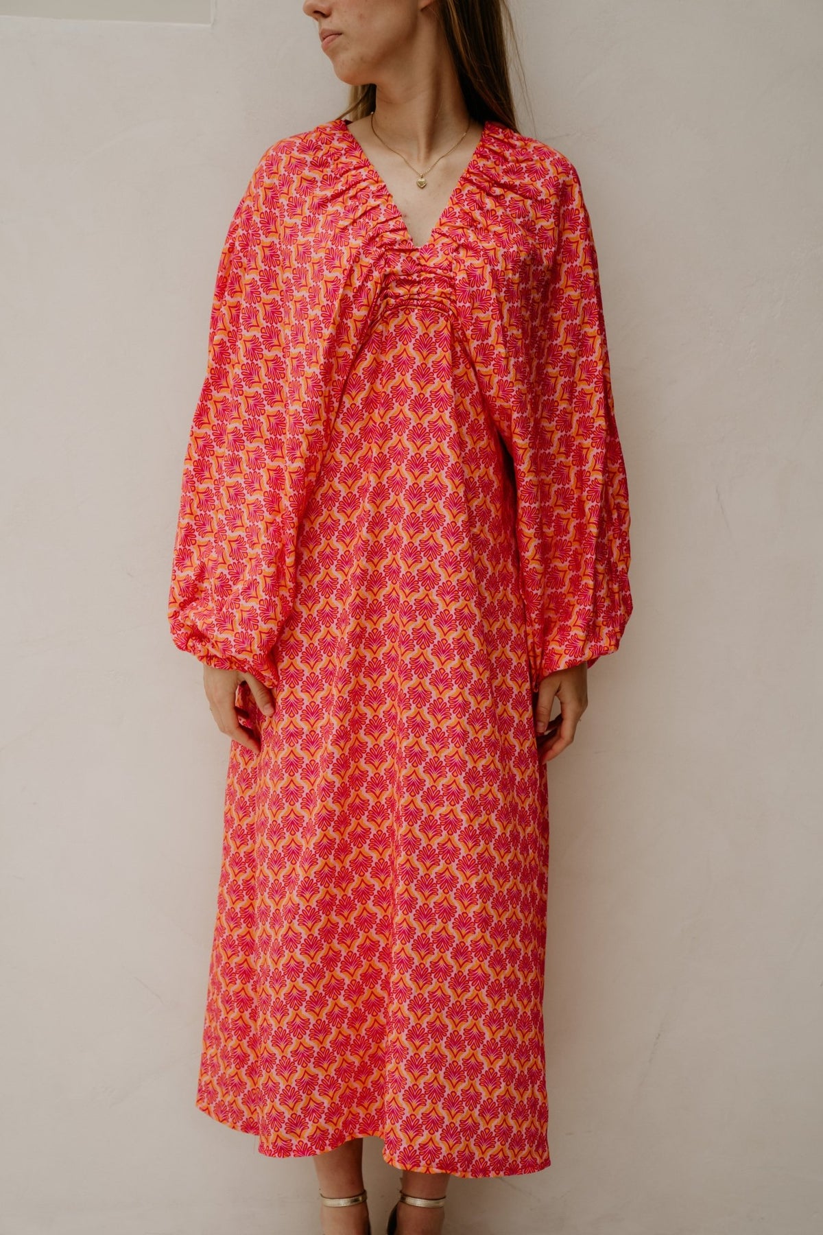 Whitney Midi Dress Orange Pink - Bij Keesje - Bij Keesje - Jurk