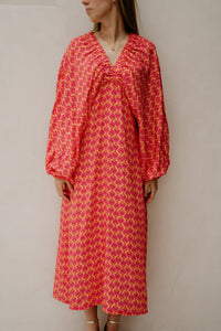 Whitney Midi Dress Orange Pink - Bij Keesje - Bij Keesje - Jurk