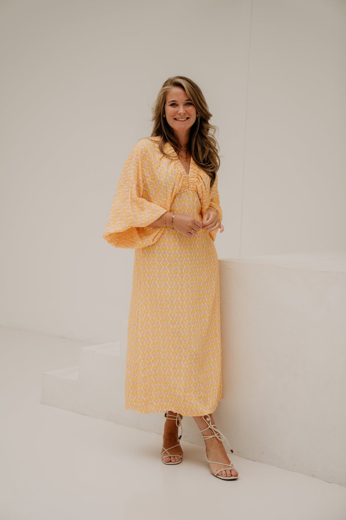 Whitney Midi Dress Yellow Pink - Bij Keesje - Bij Keesje - Jurk