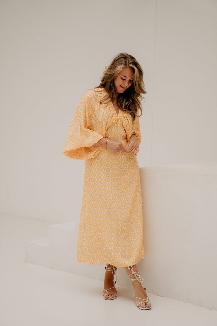 Whitney Midi Dress Yellow Pink - Bij Keesje - Bij Keesje - Jurk