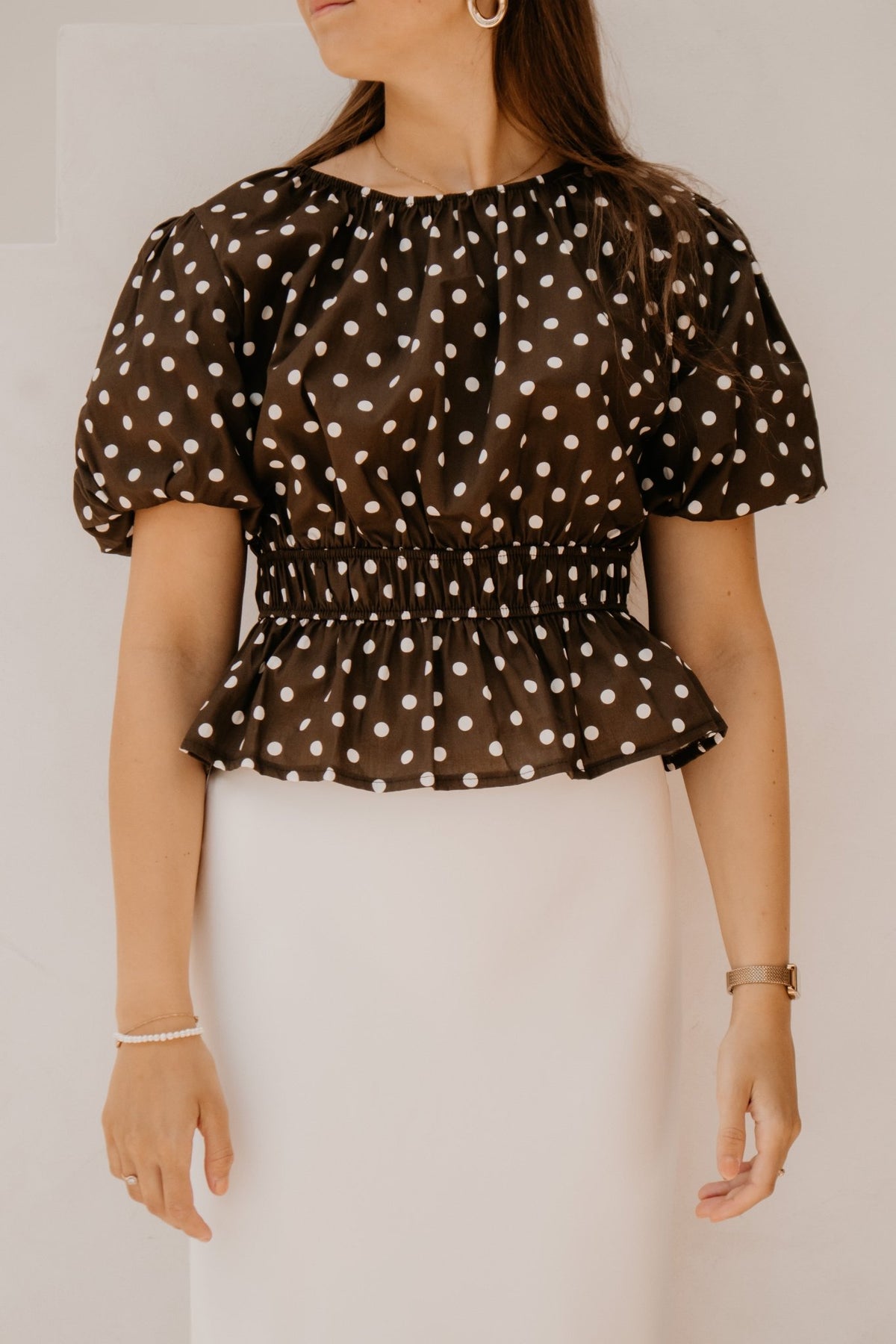 Wieke blouse stip bruin - Bij Keesje - Bij Keesje - Blouse