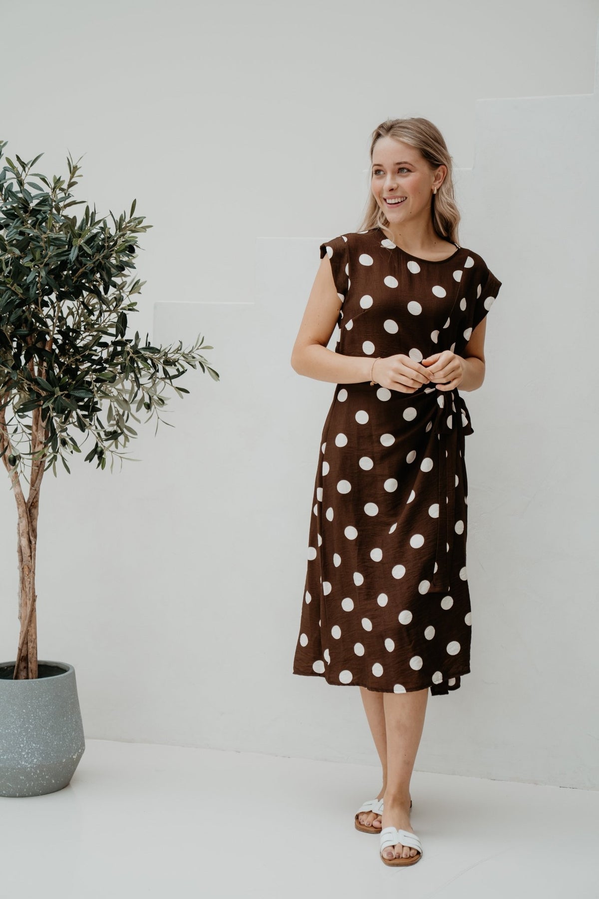 Wilina Dots Dress Long Brown/Beige - Bij Keesje - Bij Keesje - Jurk