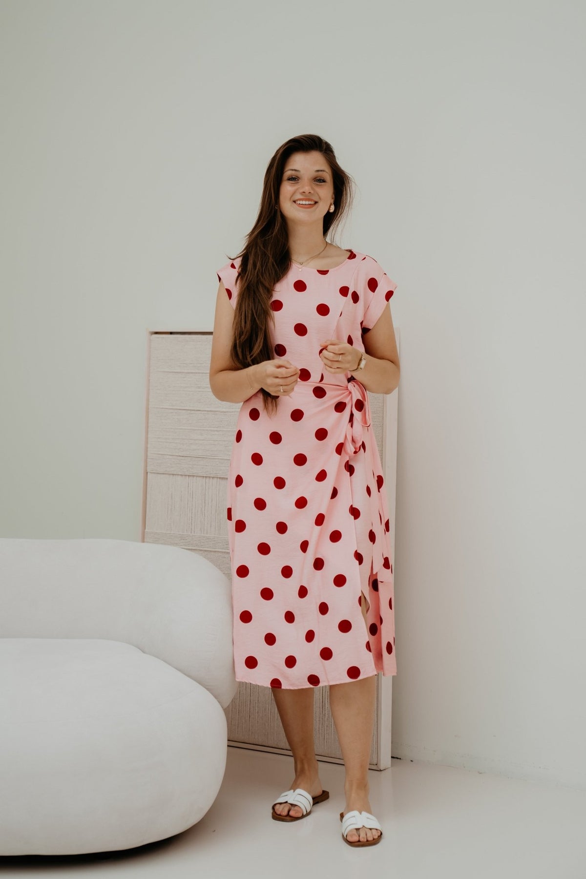 Wilina Dots Dress Long Pink/Red - Bij Keesje - Bij Keesje - Jurk