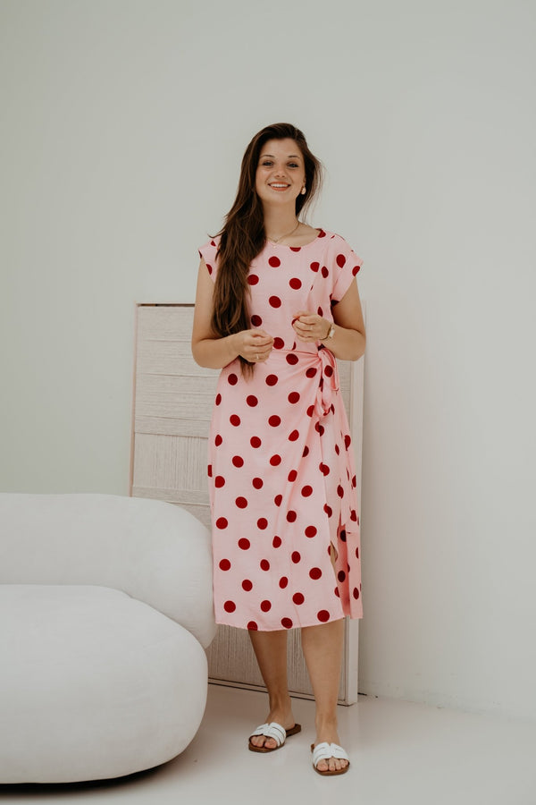 Wilina Dots Dress Long Pink/Red - Bij Keesje - Bij Keesje - Jurk