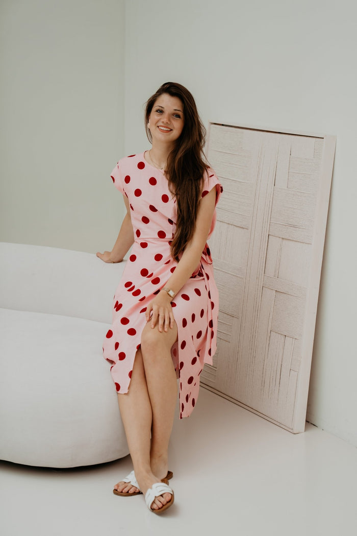 Wilina Dots Dress Long Pink/Red - Bij Keesje - Bij Keesje - Jurk