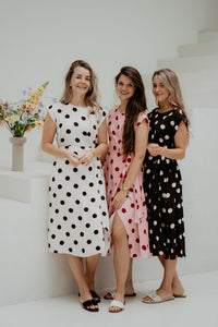 Wilina Dots Dress Long White/Brown - Bij Keesje - Bij Keesje - Jurk