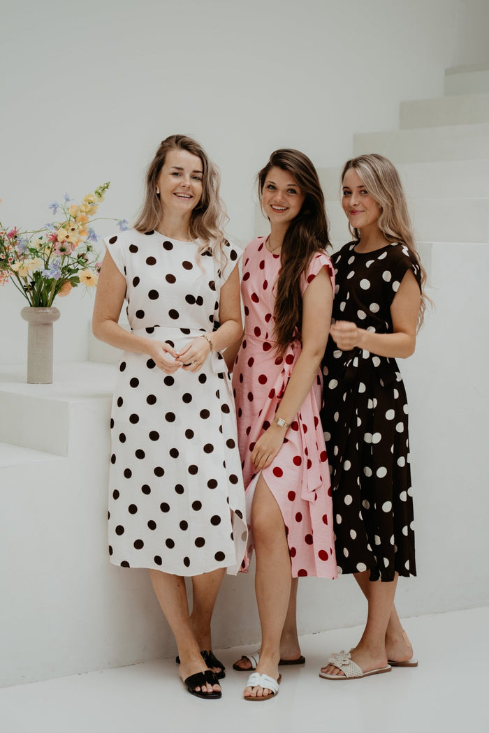 Wilina Dots Dress Long White/Brown - Bij Keesje - Bij Keesje - Jurk