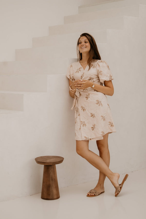 Xara Dress Flower Beige - Bij Keesje - Bij Keesje - Jurk