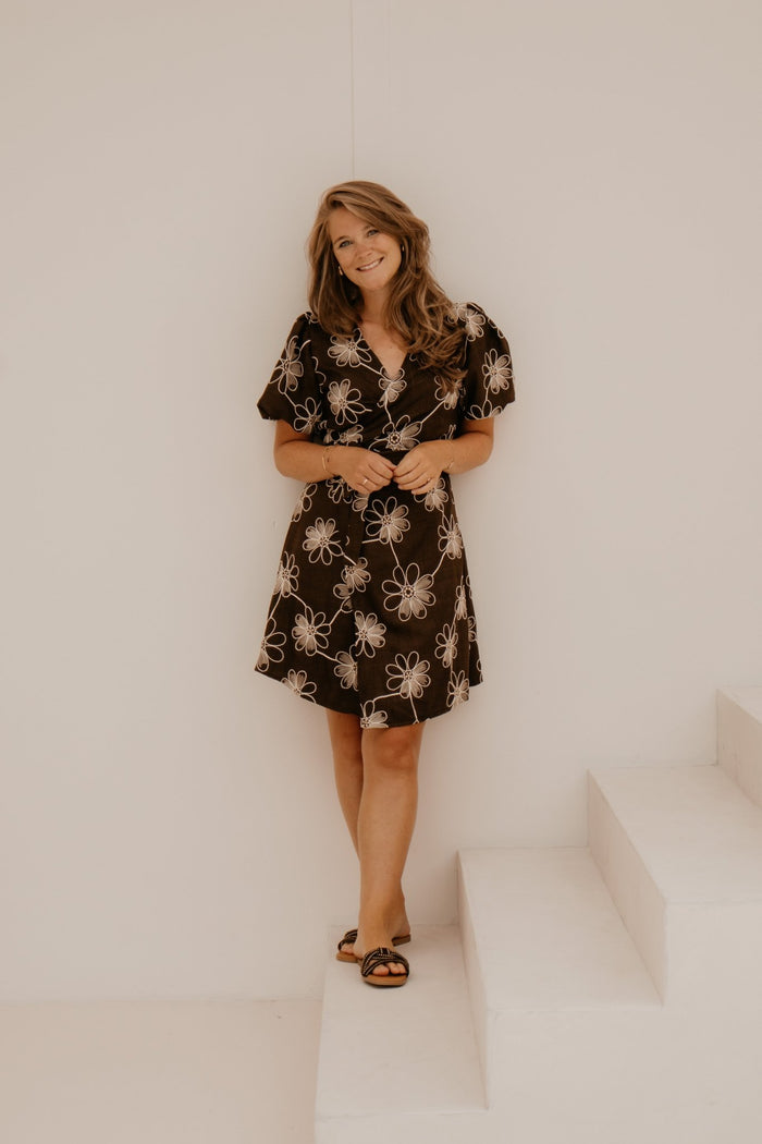 Xara Dress Flower Brown - Bij Keesje - Bij Keesje - Jurk