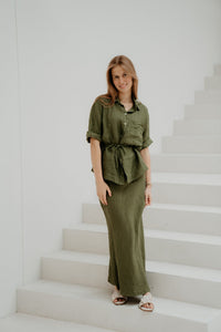 Yalena blouse linnen green - Bij Keesje - Bij Keesje - Blouse