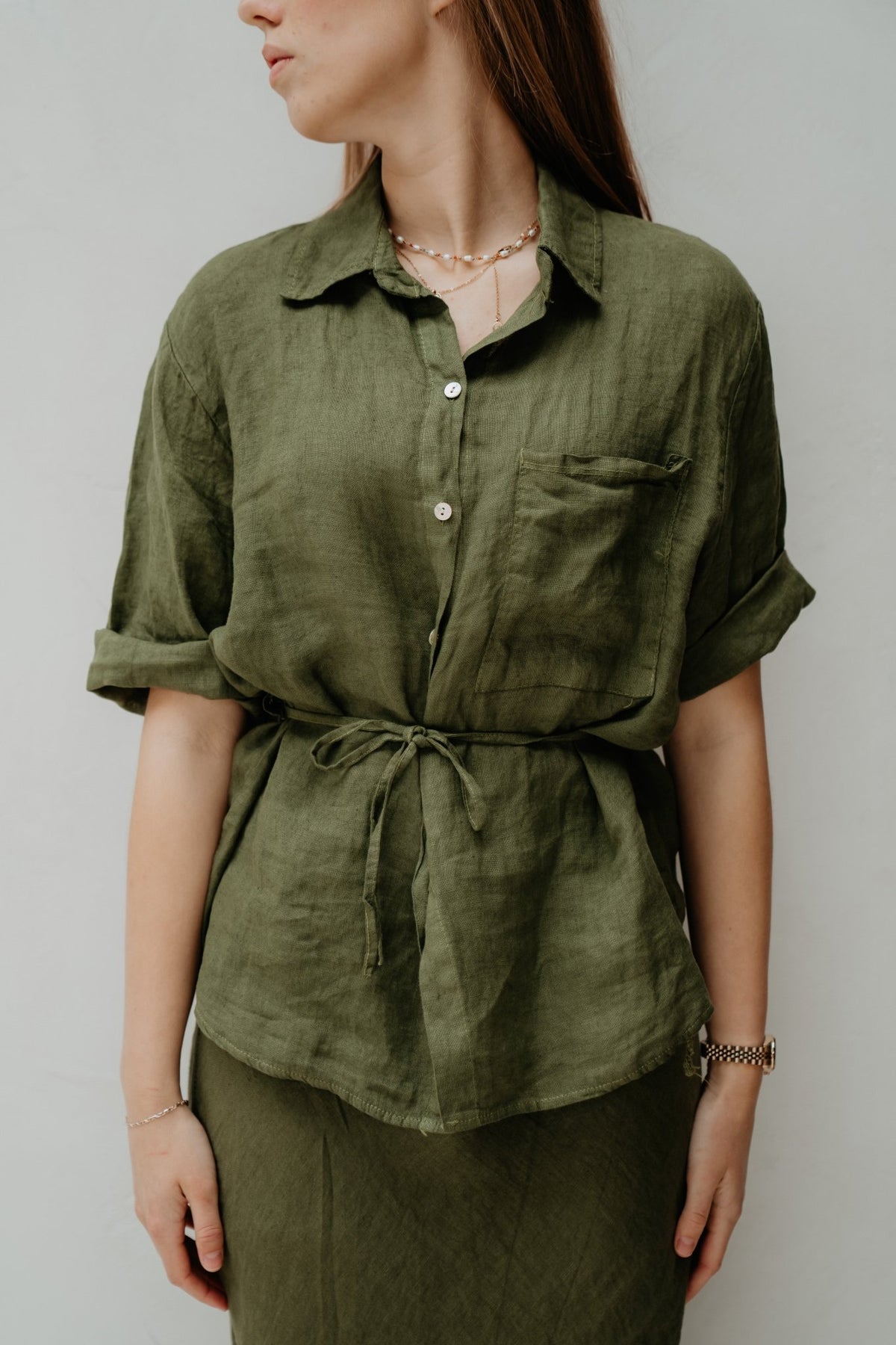 Yalena blouse linnen green - Bij Keesje - Bij Keesje - Blouse