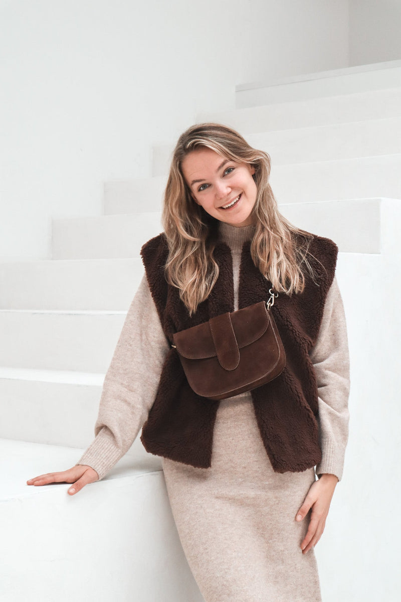 Yalena teddy gilet brown - Bij Keesje