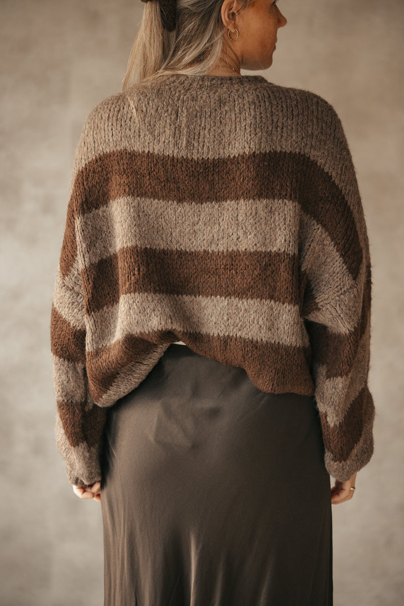 Yanou stripes sweater taupe/brown - Bij Keesje