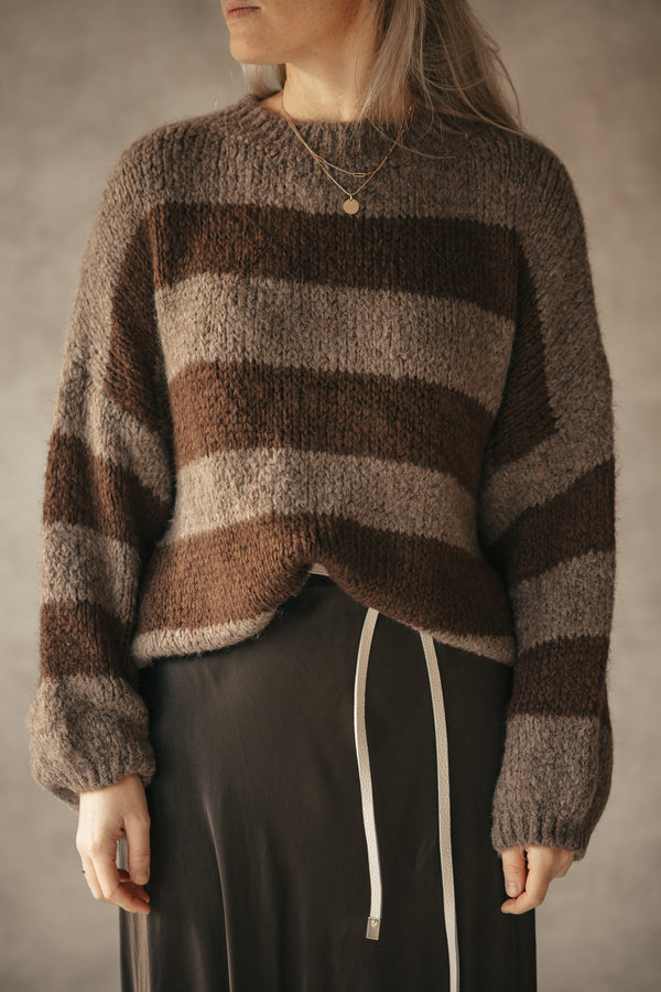 Yanou stripes sweater taupe/brown - Bij Keesje