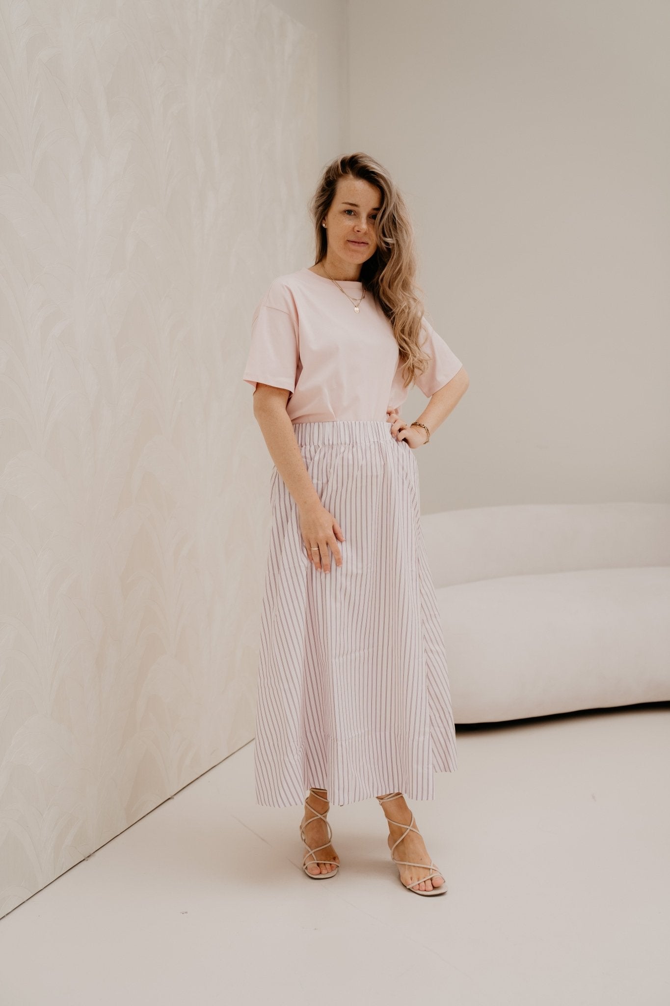 Yara Long Double Stripe Skirt Rose - Bij Keesje - Neo Noir - Rok