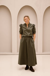 Yara long poplin skirt Army - Bij Keesje - Neo Noir - rokken