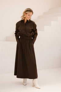 Yara long poplin skirt chocolate brown - Bij Keesje - Neo Noir