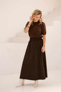Yara long poplin skirt chocolate brown - Bij Keesje - Neo Noir