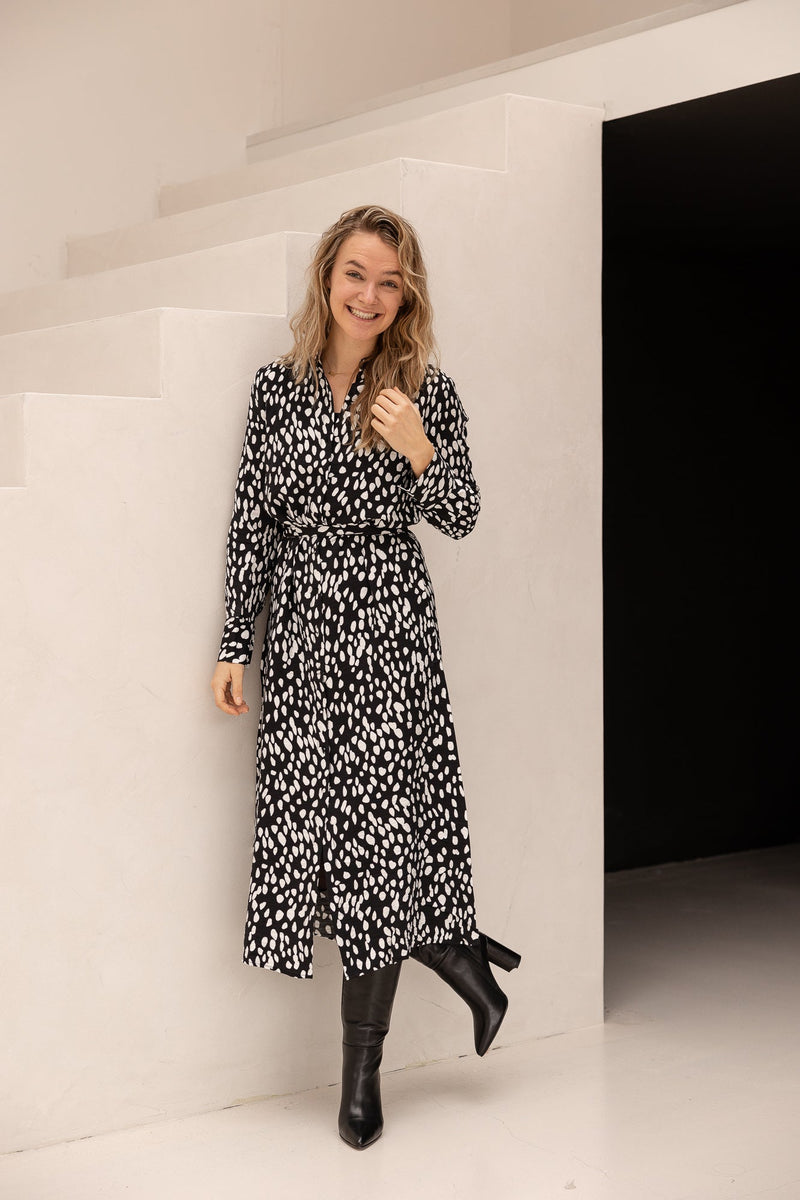 Yaskaya long shirt dress black/spotta - Bij Keesje - Y.A.S