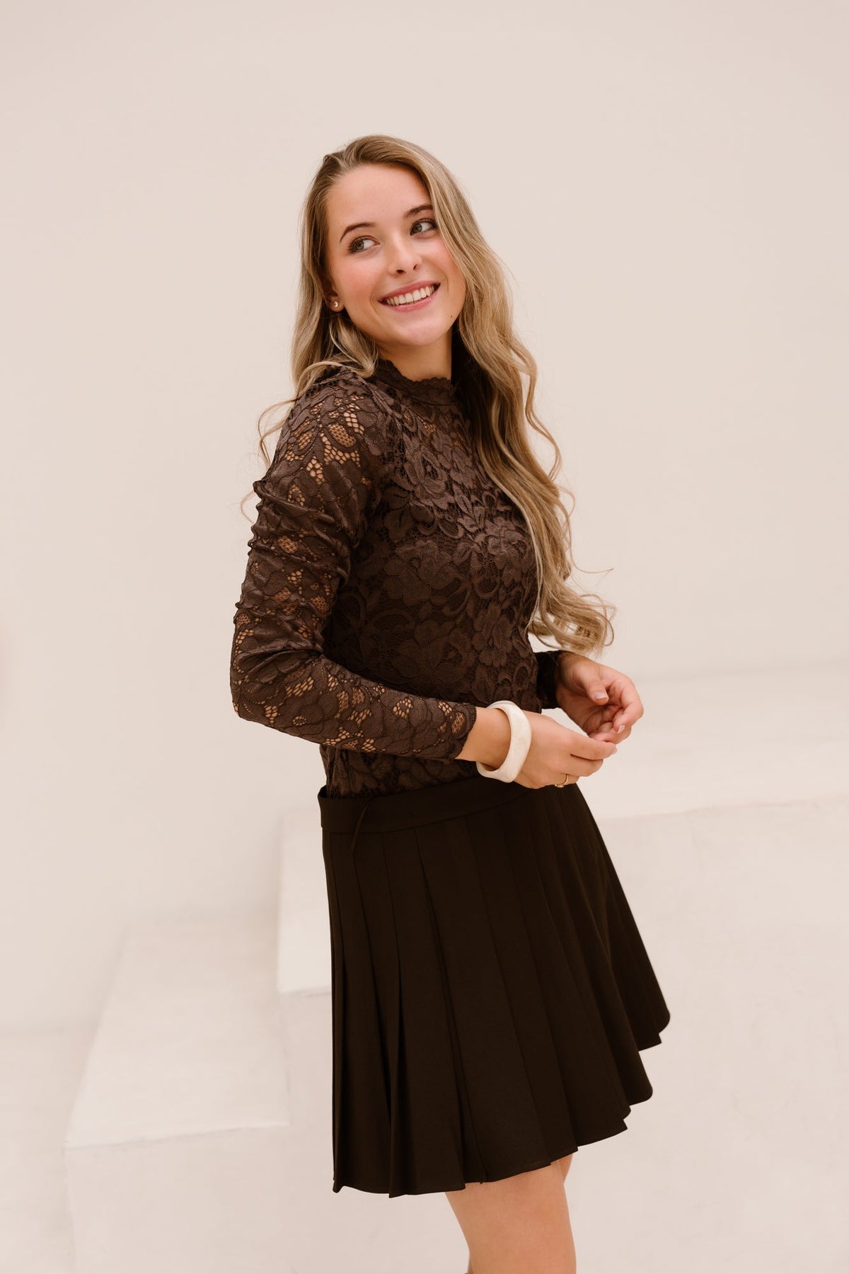 Yaslacey LS Lace Top chocolate brown - Bij Keesje - Y.A.S - Top