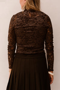 Yaslacey LS Lace Top chocolate brown - Bij Keesje - Y.A.S - Top
