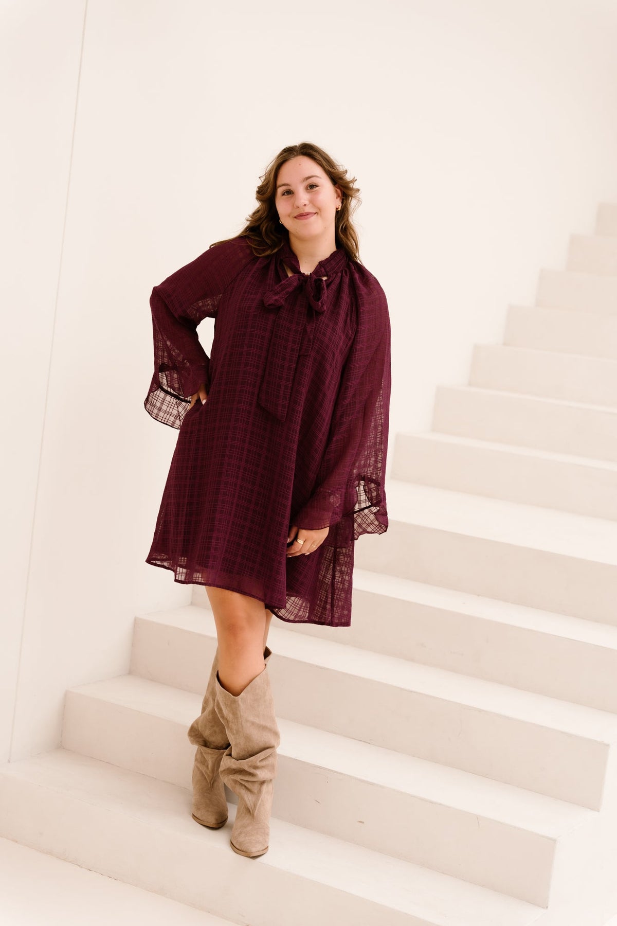 Yasliana tie dress fig - Bij Keesje - Y.A.S - Jurk