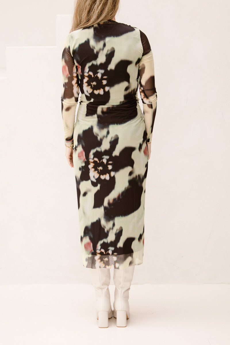 Yaslomi long dress dark olive misa print - Bij Keesje - Y.A.S