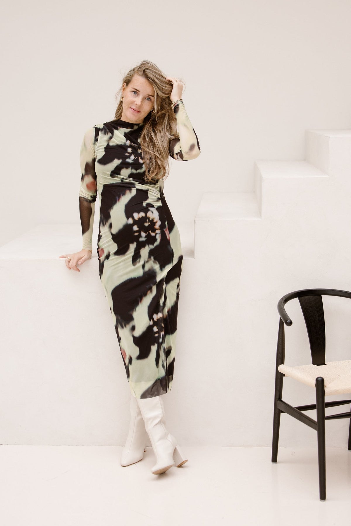 Yaslomi long dress dark olive misa print - Bij Keesje - Y.A.S